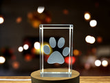 Recognition 3D Engraved Cat Paw Print Crystal Trophy Award with LED Base for Cat Lovers - Custom Award From A&B Crystal Collection