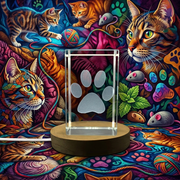 Cat Paw Print Crystal Trophy Award with LED Base for Cat Lovers