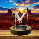 American Eagle 3D Engraved Crystal Trophy Keepsake with LED Base Light for Recognition - Custom Award From A&B Crystal Collection