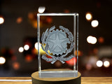 Italy Coat of Arms 3D Engraved Crystal Trophy Award with LED Base Light - Recognition Keepsake - Custom Award From A&B Crystal Collection