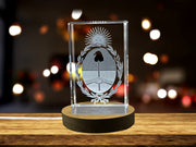 Argentina Coat Of Arms 3D Engraved Crystal Recognition Trophy Award With LED Base
