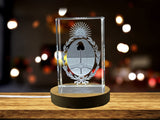 Argentina Coat Of Arms 3D Engraved Crystal Recognition Trophy Award With LED Base