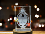 Argentina Coat Of Arms 3D Engraved Crystal Recognition Trophy Award With LED Base - Custom Award From A&B Crystal Collection