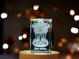 India National Emblem 3D Engraved Crystal Gift - Custom Award From A&B Crystal Collection