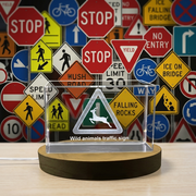 Wild Animals Traffic Sign 3D Engraved Crystal | Road Safety Trophy & Collectible Gift