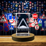 Hump Traffic Sign Sculpture for Road Safety - Recognition 3D Engraved Crystal Trophy Award - Custom Award From A&B Crystal Collection