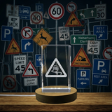 Stunning 3D Engraved Crystal Slippery Road Traffic Sign - Custom Award From A&B Crystal Collection