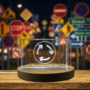 Roundabout Traffic Sign Recognition Elegant 3D Engraved Crystal with Free LED Base Light