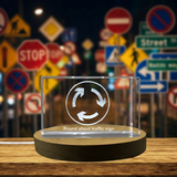 Roundabout Traffic Sign Recognition Elegant 3D Engraved Crystal with Free LED Base Light - Custom Award From A&B Crystal Collection