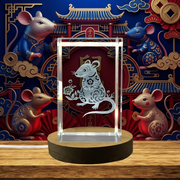 Rat Zodiac Recognition Trophy Award | 3D Engraved Crystal with LED Base - Perfect Gift for Rat Year Enthusiasts