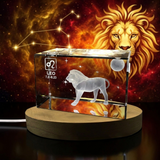 Leo Zodiac Sign 3D Engraved Crystal Trophy Award Recognition with Free LED Base Light