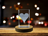 Heart Card Symbol Game Card - Enchanting 3D Engraved Crystal Collectible A&B Crystal Collection