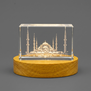 Sultan Ahmed Mosque 3D Engraved Crystal Trophy Award Souvenir with LED Base Light Recognition
