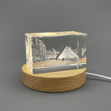 Musée Du Louvre 3D Engraved Crystal Award Keepsake With LED Base Light Recognition