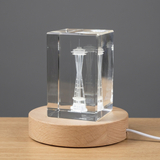 Space Needle 3D Engraved Crystal Trophy Award Recognition - LED Base Included, Iconic Seattle Collectible
