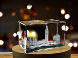 House of Parliament and Elizabeth Tower 3D Engraved Crystal Collectible Souvenir A&B Crystal Collection
