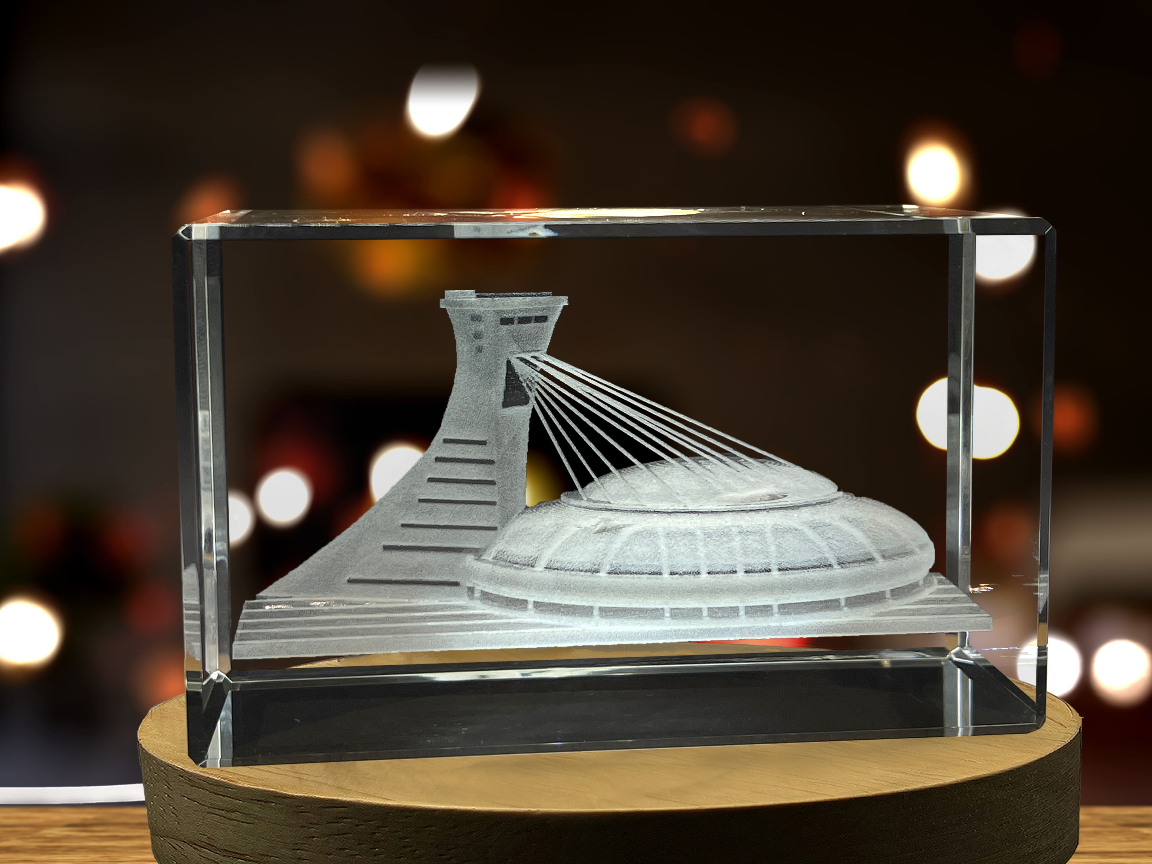 Stade Olympique Montreal Art | 3d-Engraved-Crystal-Keepsake | Gift/Decor | Collectible A&B Crystal Collection