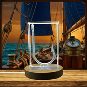 3D Engraved Crystal Fishing Hook Gift for Anglers with LED Base Light
