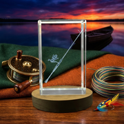 Fishing Rod Recognition Exquisite 3D Engraved Crystal Gift With Free LED Base Light