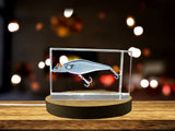 3D Engraved Crystal Fishing Bait With LED Base Light - Unique Recognition Gift for Anglers - Custom Award From A&B Crystal Collection