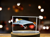 3D Engraved Crystal Fishing Bait With LED Base Light - Unique Recognition Gift for Anglers - Custom Award From A&B Crystal Collection