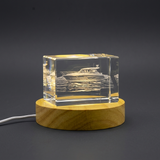 3D Engraved Crystal Cabin Cruiser - Unique Nautical Gift - Custom Award From A&B Crystal Collection