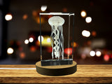 3D Engraved Crystal Jellyfish Decor - LED Base Light Included