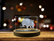 Unique 3D Engraved Crystal with Armadillo Design - Perfect Gift for Animal Lovers