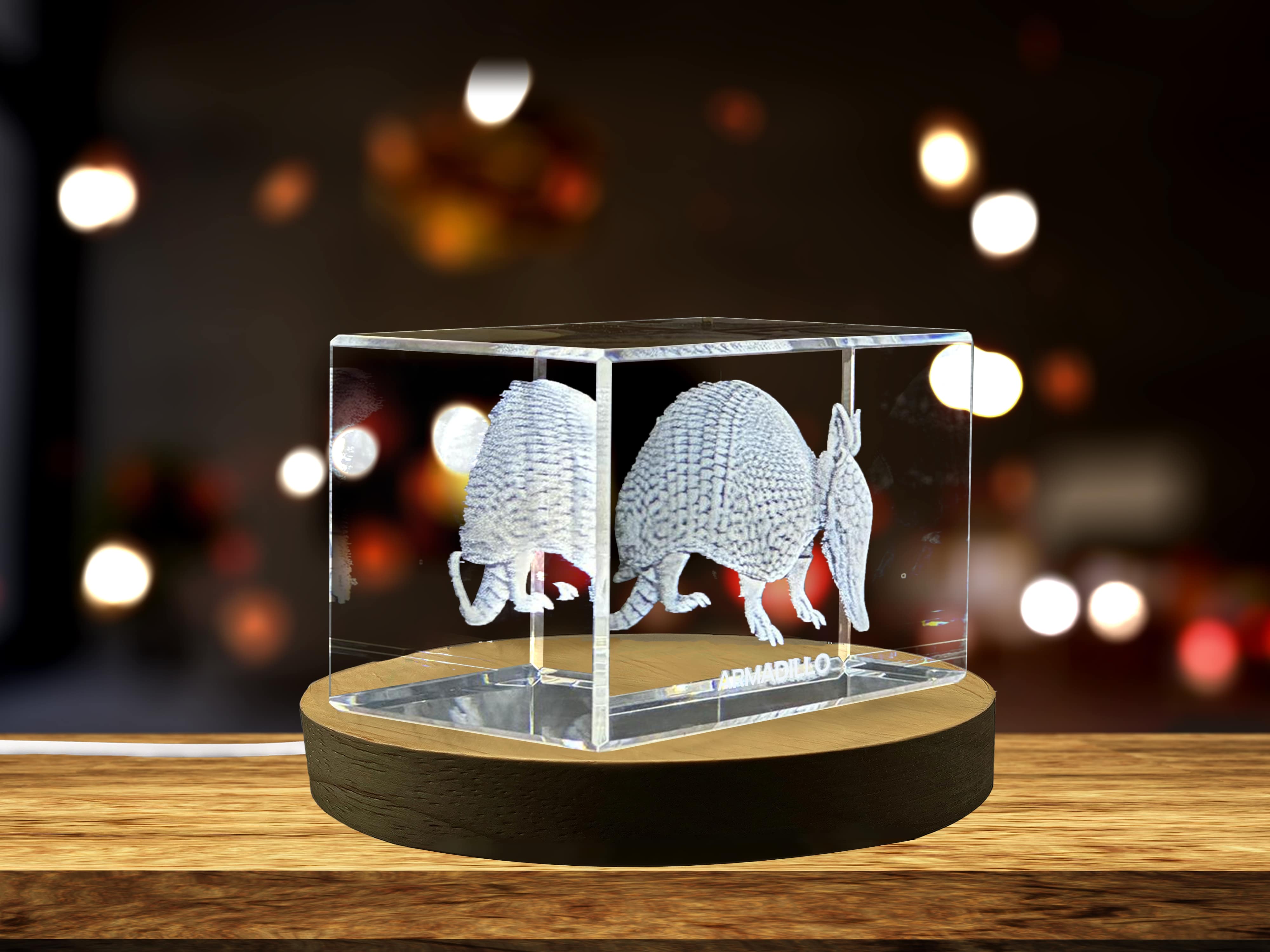 Unique 3D Engraved Crystal with Armadillo Design - Perfect Gift for Animal Lovers A&B Crystal Collection