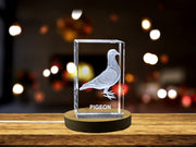 Pigeon Serenity 3D Engraved Crystal Keepsake - Canadian-made, Tranquil Pigeon Art