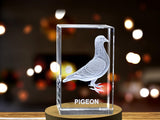 Pigeon Serenity 3D Engraved Crystal Keepsake - Canadian-made, Tranquil Pigeon Art A&B Crystal Collection