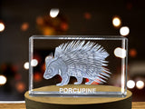 Porcupine Enigma 3D Engraved Crystal Keepsake - Made in Canada - Free LED Base - Various Sizes A&B Crystal Collection