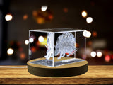 Porcupine Enigma 3D Engraved Crystal Keepsake - Made in Canada - Free LED Base - Various Sizes A&B Crystal Collection