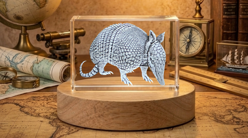 3D Engraved Armadillo Crystal Recognition Trophy Award - Ideal Gift for Animal Lovers
