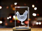 3D Engraved Crystal Rooster Majesty Keepsake - Made in Canada A&B Crystal Collection