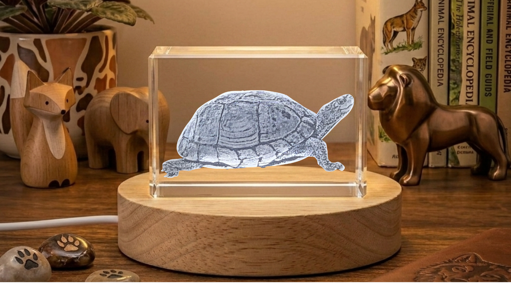Sea Turtle 3D Engraved Crystal Trophy Award Recognition - Handcrafted in Canada with LED Base Light