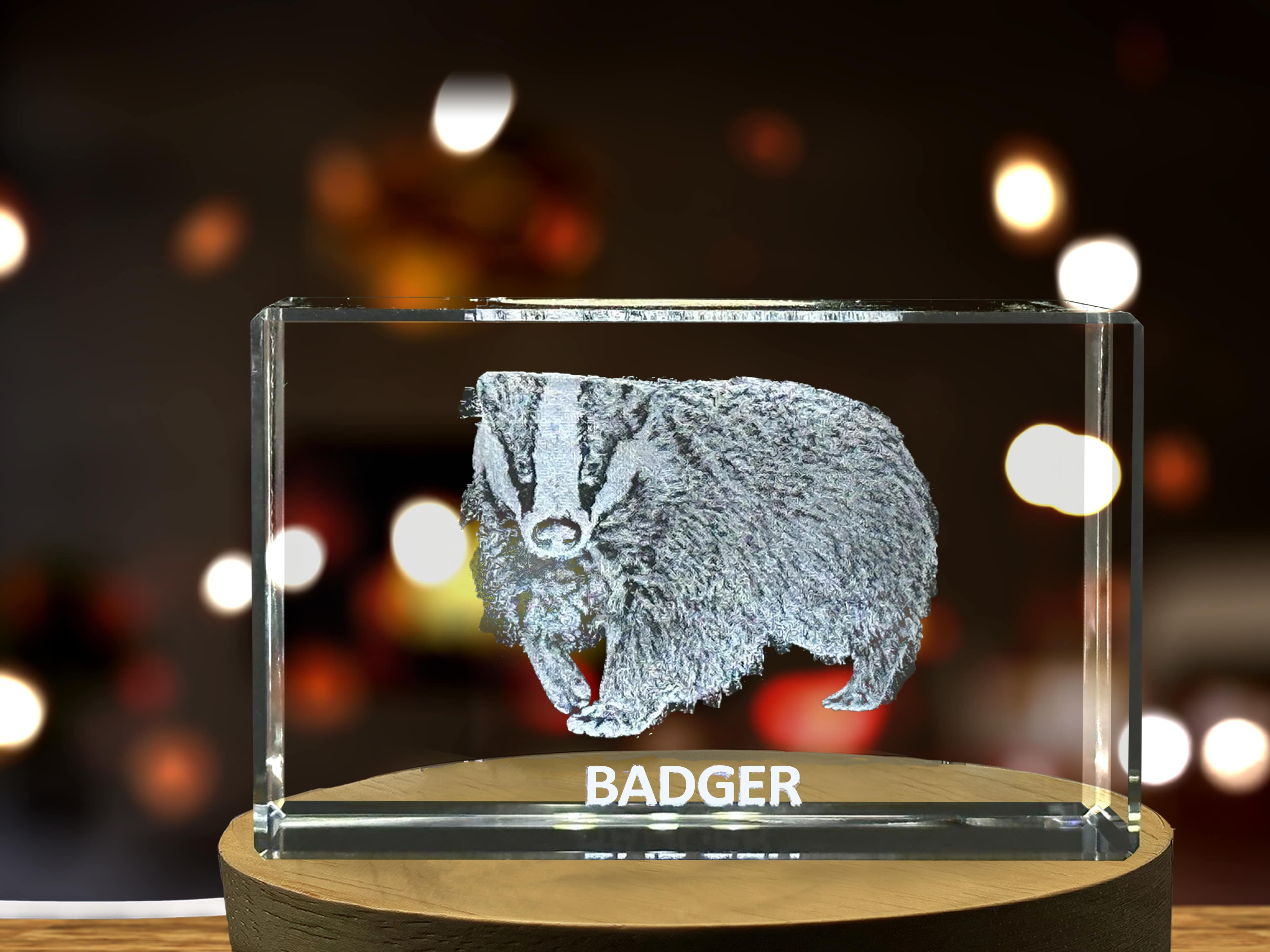 Unique 3D Engraved Crystal with Badger Design - Perfect Gift for Animal Lovers A&B Crystal Collection
