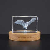 3D Crystal Bat Sculpture, Laser Engraved Wildlife Figurine, LED Base Gothic Halloween Gift - Custom Award From A&B Crystal Collection