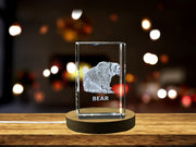Crystal gravé 3D unique avec design d'ours - Cadeau parfait pour les amoureux des animaux