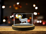 Red Deer Trophy Recognition Award Crystal Sculpture with Free LED Base Light - Exquisite Nature Gift