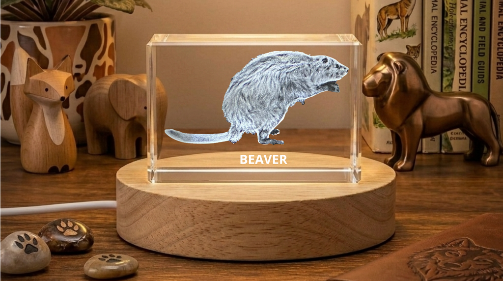 3D Engraved Crystal Beaver Trophy Recognition Award - Unique Gift for Animal Lovers, Made in Canada