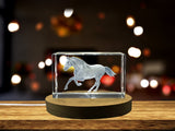 Andalusian Horse Recognition Crystal Trophy Award | 3D Engraved Spanish Equine Statue with LED Base