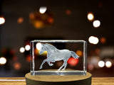 Andalusian Horse Recognition Crystal Trophy Award | 3D Engraved Spanish Equine Statue with LED Base - Custom Award From A&B Crystal Collection
