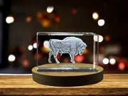Unique 3D Engraved Crystal with Bison Design - Perfect Gift for Animal Lovers