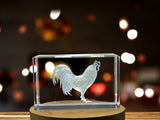 Recognition 3D Engraved Crystal Leghorn Chicken Trophy Award with LED Base Light - Custom Award From A&B Crystal Collection