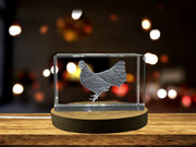 Minorca Chicken 3D Engraved Crystal Trophy Award Gift with Recognition & LED Base Light