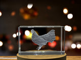 Minorca Chicken 3D Engraved Crystal Trophy Award Gift with Recognition & LED Base Light - Custom Award From A&B Crystal Collection