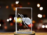 3D Engraved Crystal Black Widow Spider Figurine - Handcrafted Decor Piece A&B Crystal Collection