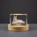 3D Crystal Bobcat Sculpture, Laser Engraved Wildlife Figurine, Wild Cat Animal Lover Gift - Custom Award From A&B Crystal Collection