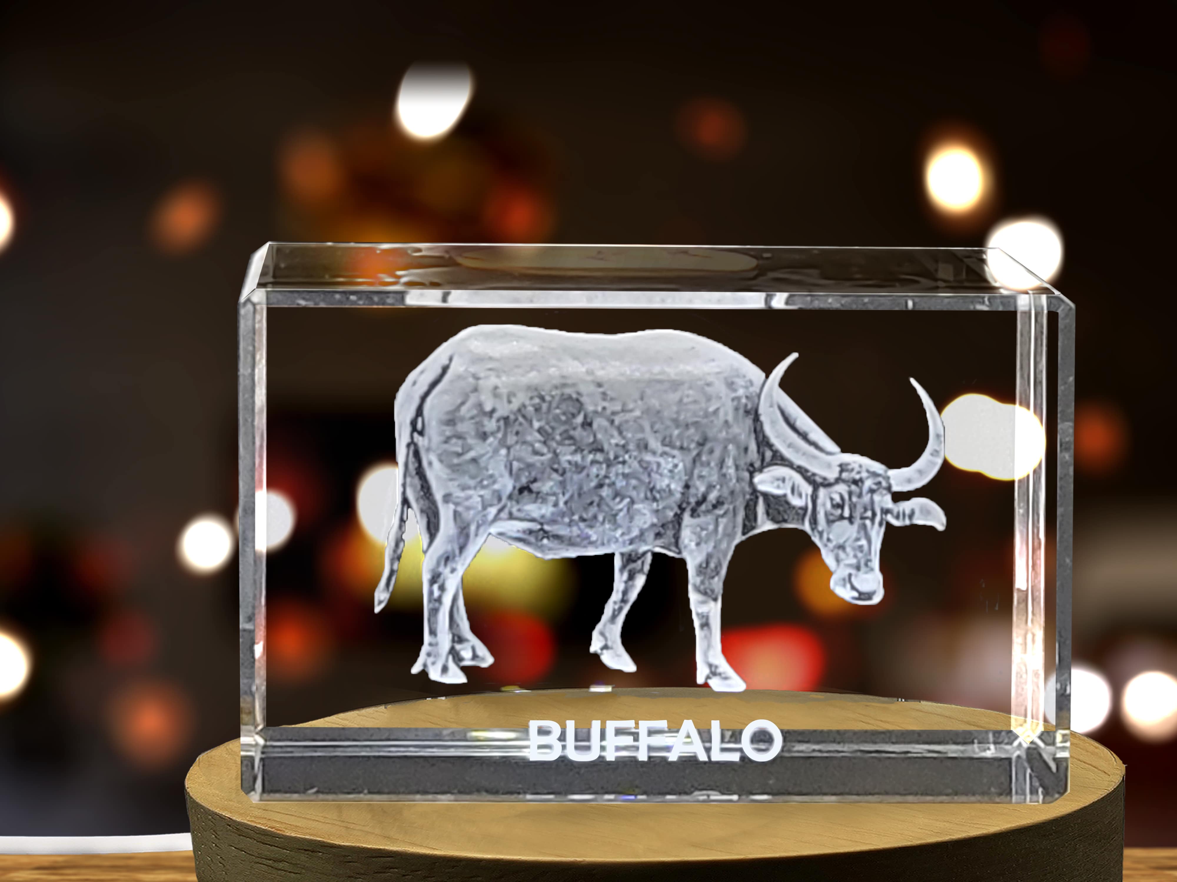 Unique 3D Engraved Crystal with Buffalo Design - Perfect Gift for Animal Lovers A&B Crystal Collection